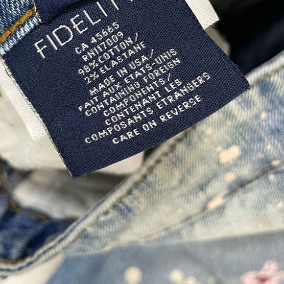 Fidelity Cherry Blossom Straight Cropped Denim Jeans Women Size 25 Blue - Picture 8 of 13